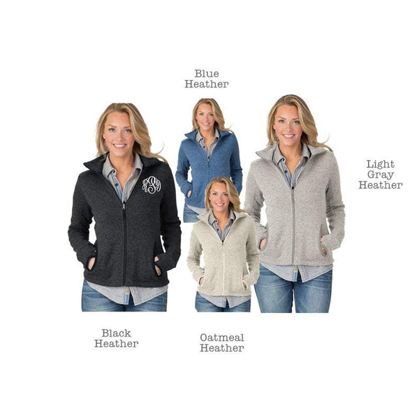 Monogrammed Ladies Heathered Fleece Jacket Choose Color