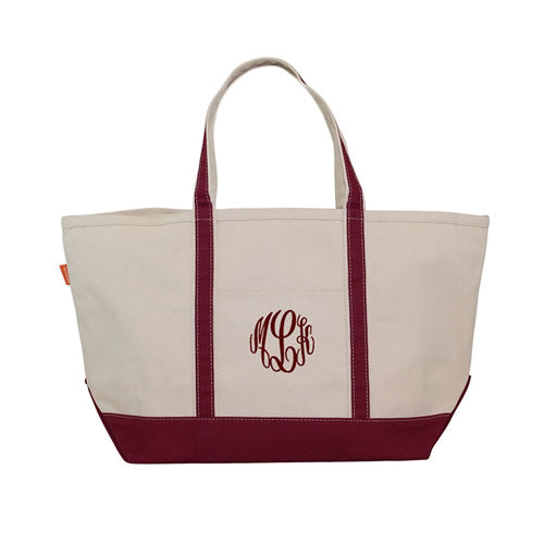 Canvas Boat Tote Bag with Monogram {Maroon}