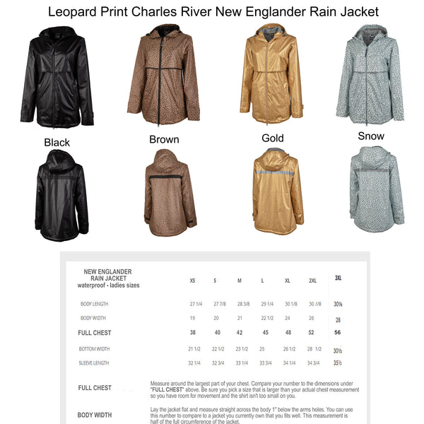 Charles River Black Leopard Monogrammed Rain Coat New 