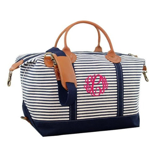 Striped Cotton Duffle Bag, , monogrammed by Initially London