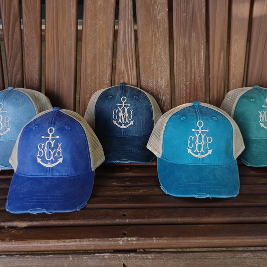 Monogrammed Anchor Hat with Embroidered Monogram