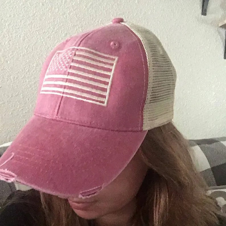 USA American Flag Distressed Trucker Hat