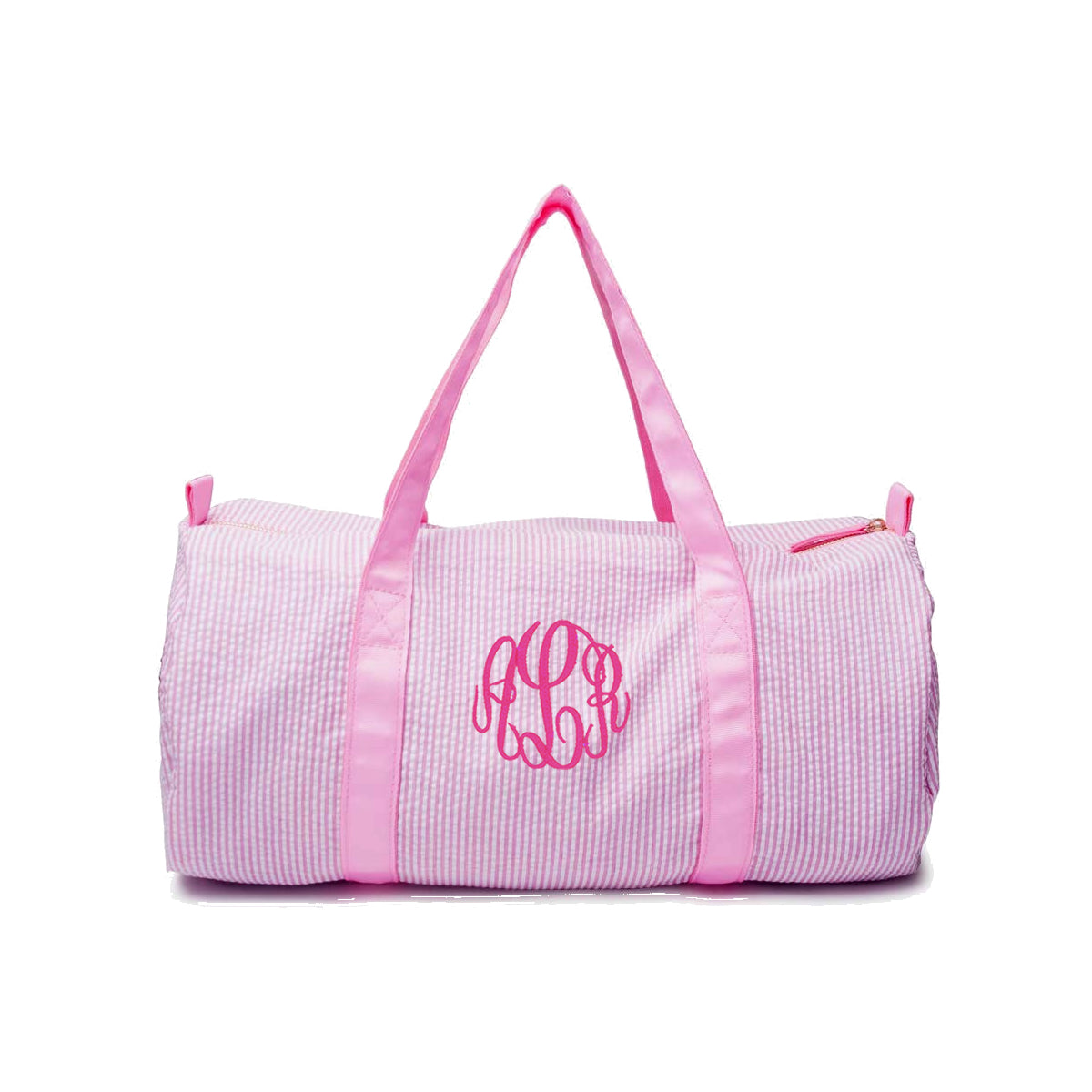 pink seersucker duffel bag with monogram for kids
