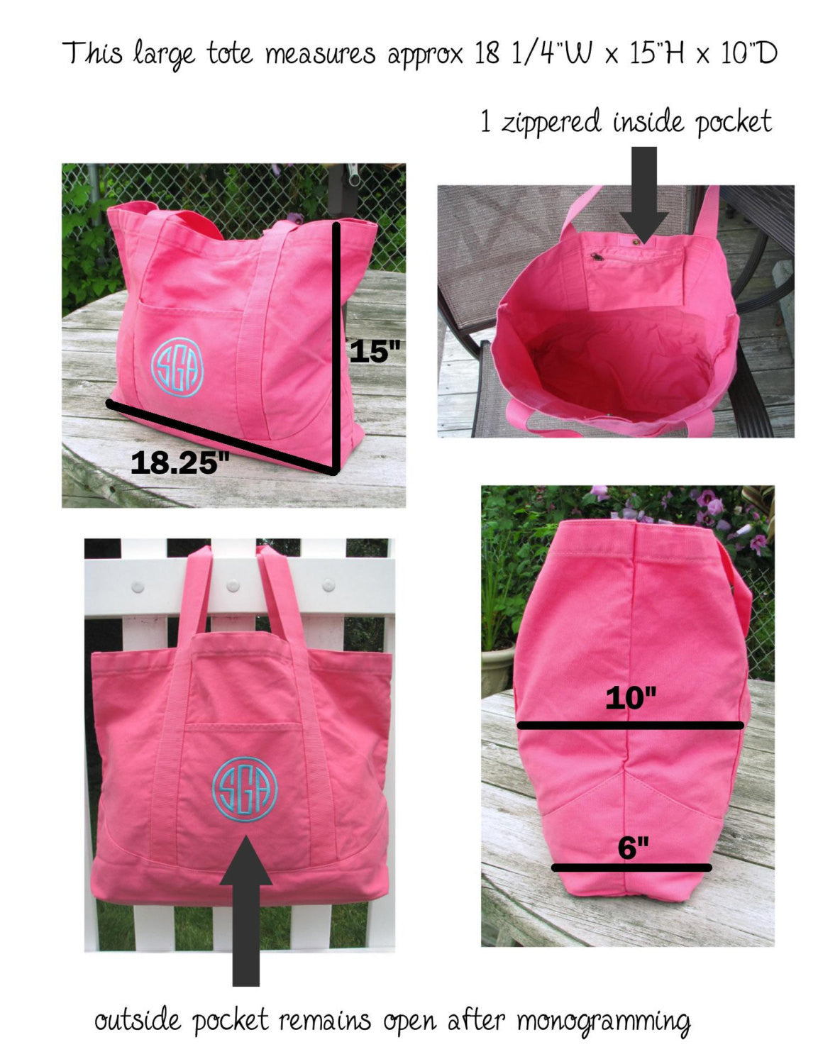 Monogrammed tote bags with pockets hotsell